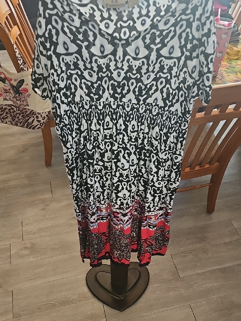 SL Fashions Black, White & Red Patterned Midi Dress
